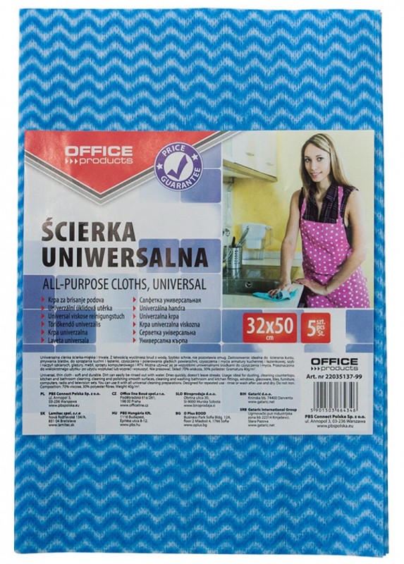 Lavete universale, subtiri, 32 x 50cm, 5 buc/set, 70% vascoza, Office Products - albastre