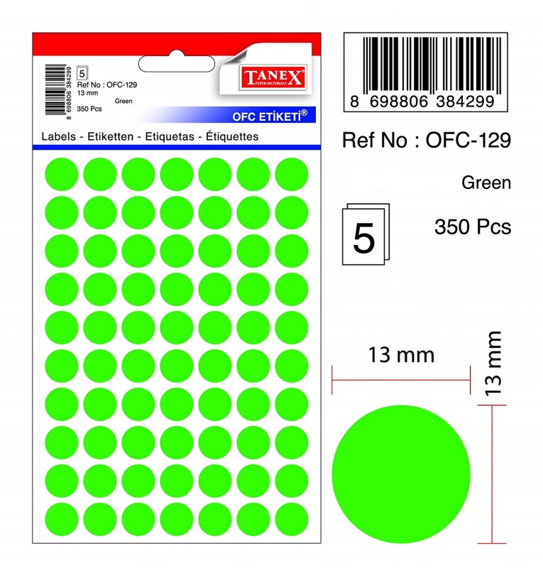 Etichete autoadezive color, D13 mm, 350 buc/set, TANEX - verde