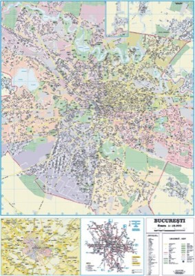 Harta plastifiata, Bucuresti plan oras administrativ-rutiera, 140 x 100cm, AMCO PRESS