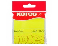 Notes Adeziv neon 75 x 75 mm 100 File Kores, galben