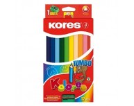 Creioane Colorate 12 Culori cu Ascutitoare Triunghiulare Jumbo Kores