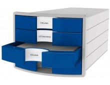 Suport plastic cu 4 sertare pt. documente, HAN Impuls 2.0 - gri deschis - sertare albastre