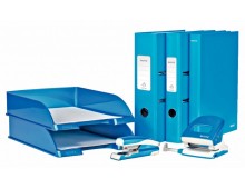 Biblioraft Leitz 180 WOW, carton laminat, partial reciclat, FSC, A4, 80 mm, albastru