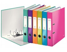 Biblioraft Leitz 180 WOW, carton laminat, partial reciclat, FSC, A4, 52 mm, albastru