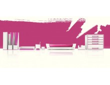 Suport organizator birou LEITZ Wow cu incarcator prin inductie - roz metalizat/alb