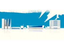 Suport organizator birou LEITZ Wow cu incarcator prin inductie - albastru metalizat/alb