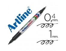 Marker ARTLINE 041T, corp plastic, 2 capete, varfuri rotunde 0.4mm/1.0mm - negru