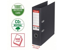 Biblioraft Esselte No.1 Power Recycled, carton CO2 neutru, 100% reciclat, FSC, A4, 75 mm, negru
