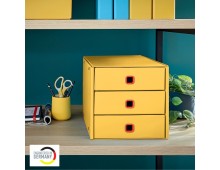 Cabinet cu sertare LEITZ Cosy Click & Store, 3 sertare, carton laminat, A4, galben chihlimbar