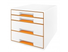Cabinet cu sertare, 4 sertare, alb/portocaliu, LEITZ WOW