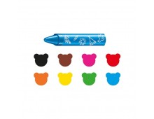 Creioane cerate, rotunde, solubile in apa, 8 culori/cutie, CARIOCA Baby Wild Crayons 2+