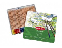 Creioane acuarela DERWENT Academy, cutie metalica, 24 buc/set, diverse culori