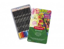 Creioane colorate DERWENT Academy, cutie metalica, 12 buc/set