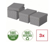 Cutie depozitare Esselte Recycled, carton, 100% reciclat, FSC, 25x20x15 cm, cu capac, 3 buc/set, gri