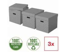 Cutie depozitare Esselte Recycled, carton, 100% reciclat, FSC, 36x32x31 cm, cu capac, 3 buc/set, gri