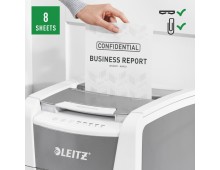 Distrugator documente automat LEITZ IQ Office, P4, cross-cut (confeti), 150 coli, cos 44l, alb-gri