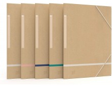Mapa carton reciclat, cu elastic pe colturi, 5 buc/set, OXFORD Touareg - kraft/dungi culori asortate