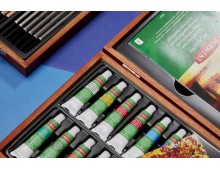 Set culori acrilice DERWENT Academy, 12 ml, cutie din lemn, 18 buc/set, diverse culori