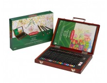Set complet pentru desen DERWENT Academy, cutie din lemn, creioane colorate, 28 buc/set, culori meta