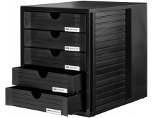 Suport plastic cu 5 sertare pentru documente, HAN - negru - sertare negre