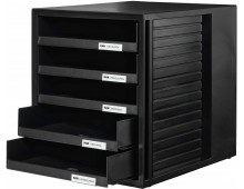 Suport plastic cu 5 sertare pentru documente, HAN (open) - negru - sertare negre