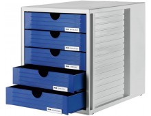 Suport plastic cu 5 sertare pentru documente, HAN - gri deschis - sertare albastre